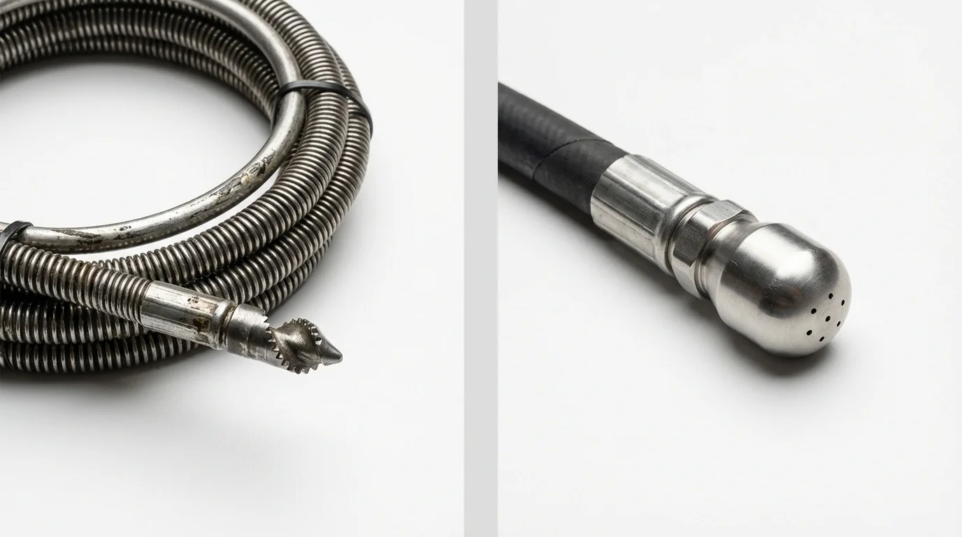 Drain snake cable and hydro jetting nozzle used for drain cleaning in Coulee Dam, WA