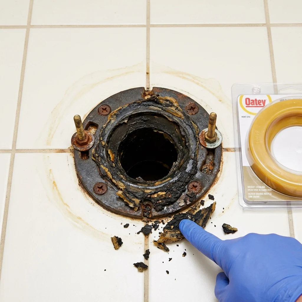 Failed wax ring showing water seepage at the base of a toilet in a Coulee Dam, WA home