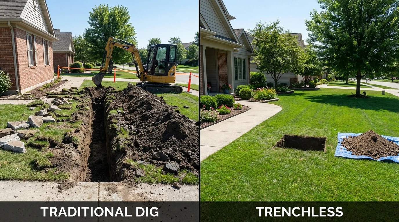 Trenchless sewer repair with minimal yard damage versus traditional excavation in Coulee Dam, WA